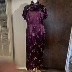Vtg YAN'S COLLECTION Purple Rayon Satin Cheongsam  DRESS Sz XL
